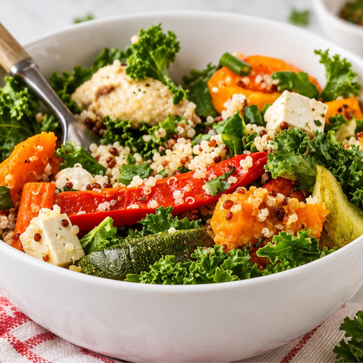 Saffron Quinoa Salad with Roasted Vegetables & Dukkah