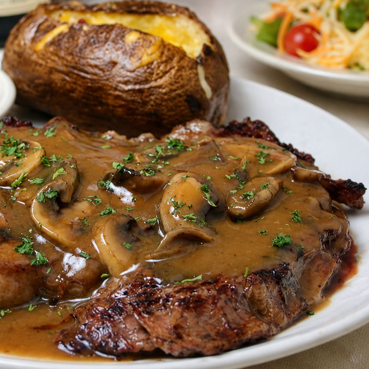 Saffron Salisbury Steak with Mushroom Gravy