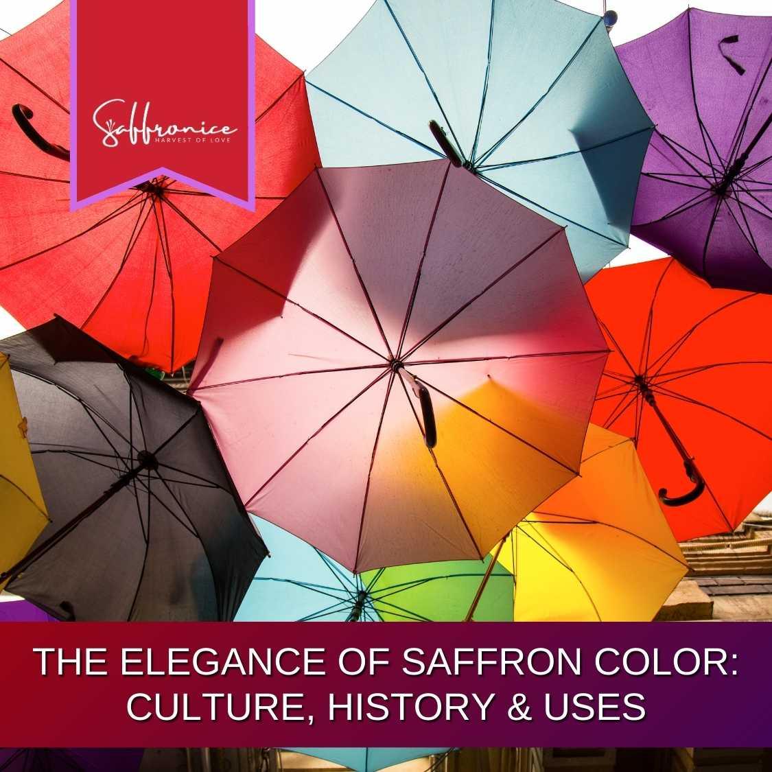 Colorful umbrella canopy with red, pink, purple, blue, black, yellow, and saffron umbrellas against the sky