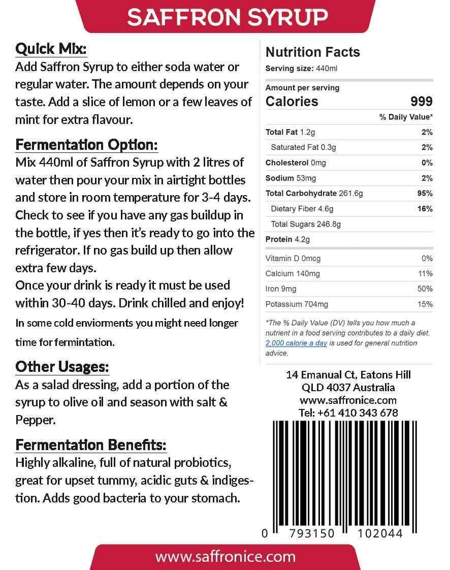 Saffron Syrup - Sugar Free Cordial - Saffronice