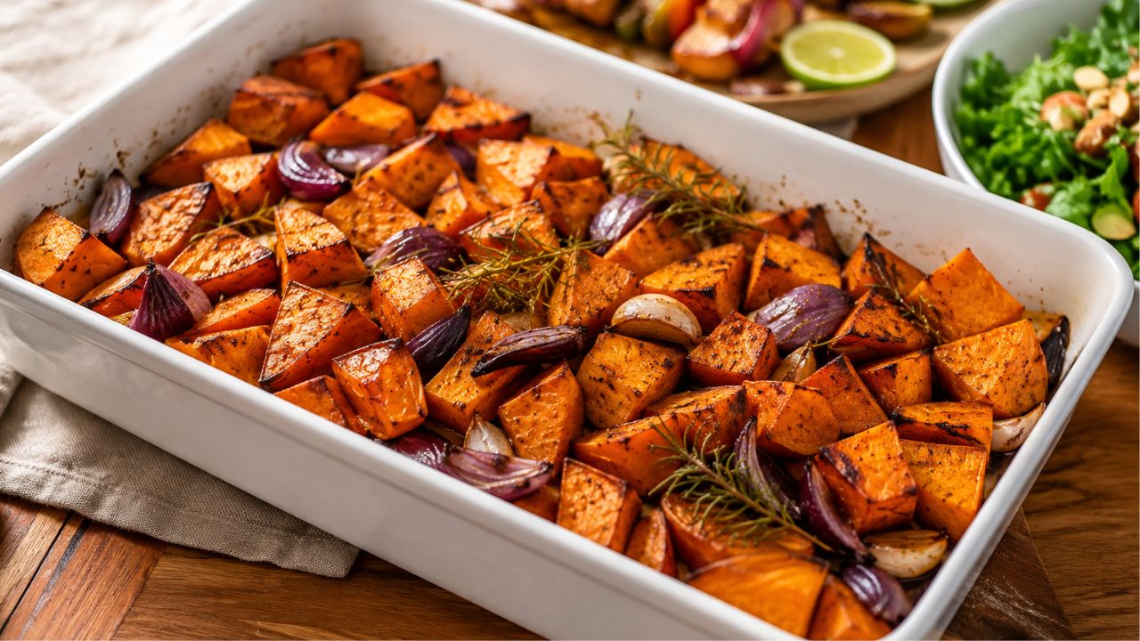 Date balsamic roasted pumpkin with red onion, garlic and rosemary.