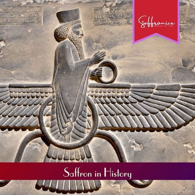 Ancient Persian relief carving of winged figure holding a ring, symbolizing historical legacy
