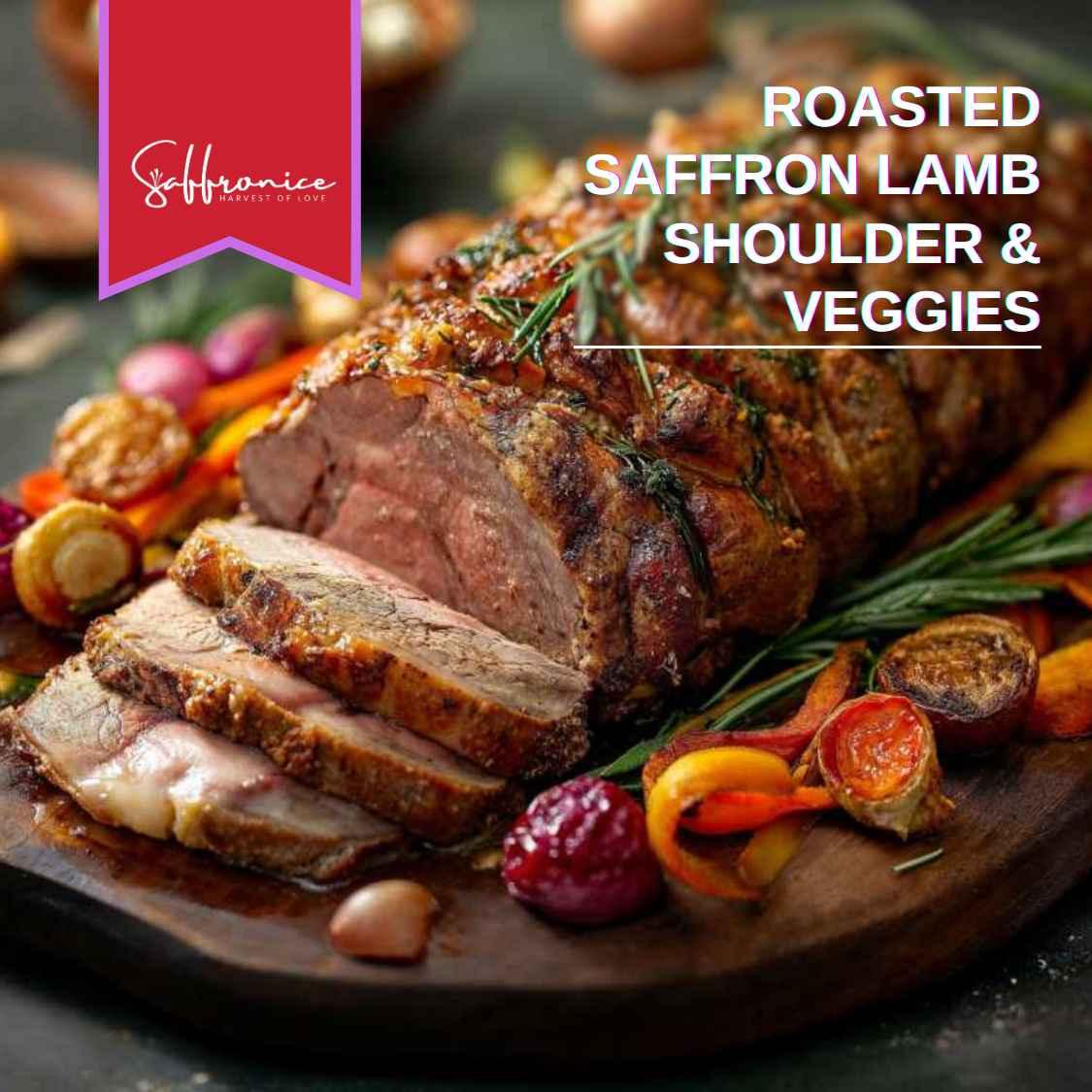 Saffron Lamb Shoulder with Roasted Vegetables and Apple - Saffronice