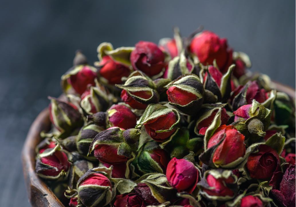 Bowl of dried rose buds